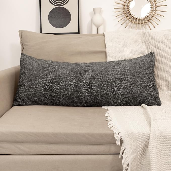 JoraLion 20x54 inch Neutral Boucle Body Pillow Cover, Dark Grey Long Pillow Cover Cozy Soft Cushion Case for Couch Sofa Bed Living Room Home Decor, Pack of 1 (Cover Only)