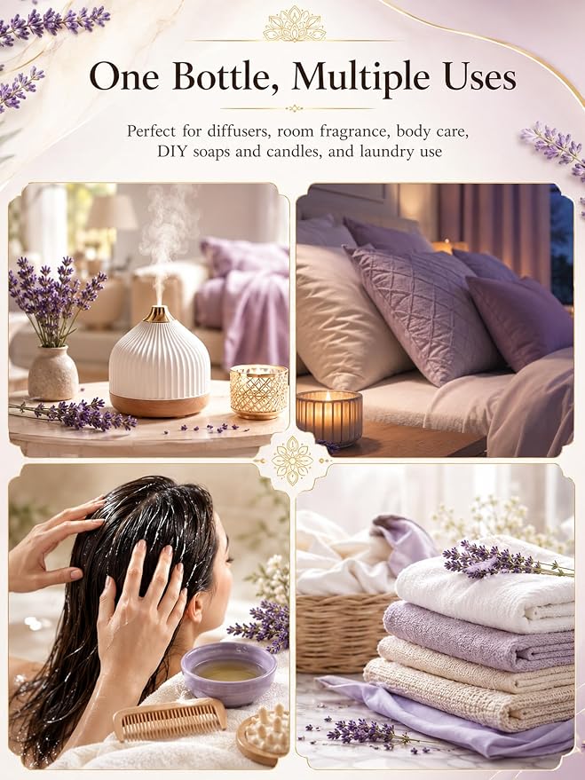 Lavender Essential Oil 4 Fl Oz | Smells like fresh lavender blooms with soft woody notes and a subtle herbal bitterness