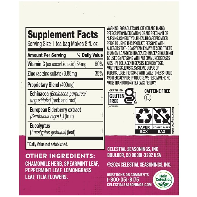 Celestial Seasonings Sleepytime Wellness Echinacea Immune Boost, Caffeine Free, 20 Tea Bags Box (Pack of 2)