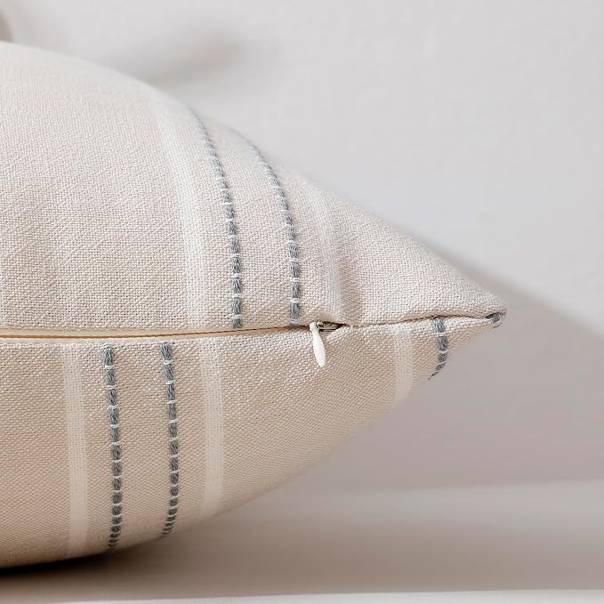 Hckot Grey Decorative Throw Pillow Covers 20x20 Set of 2 Boho Pillow Covers | Striped Farmhouse Pillows Textured Linen Square Cushion Covers for Sofa Couch Bed Living Room Decor(Light Grey)