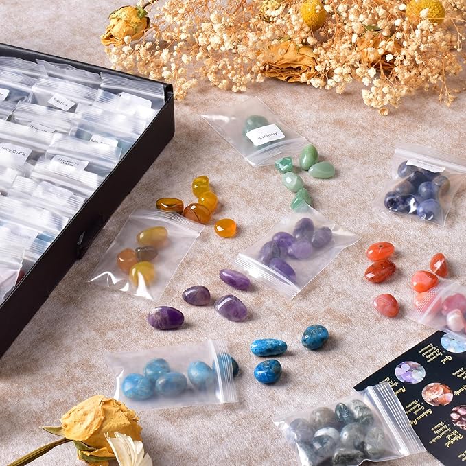 36 Varieties Healing Crystals Stones Bulk Set, Christmas Gifts - 2.5 lbs, 0.5" Natural Polished & Tumbled Gemstones Collection and Decorative Rocks for Chakra, Meditation, Reiki, Crafts