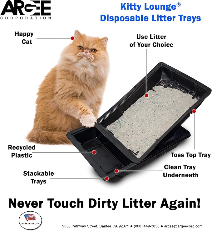 Kitty Lounge Disposable Litter Tray, Black, 50-Pack- Argee RG606/50, Black