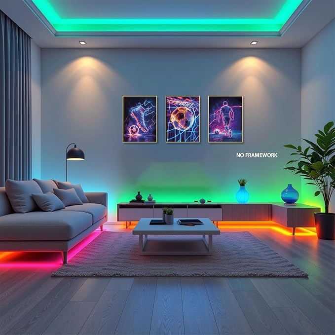 BGFCE Cool Soccer Gaming Wall Art Posters Set of 3, Neon Video Gamer Canvas Pictures, Colorful Soccer Game Painting Prints for Boys Room, Gaming Room Decor for Kids Gamer Room 12x16 inch Unframed
