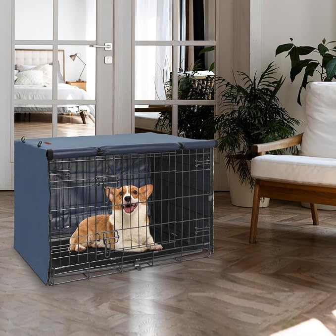 Seiyierr Dog Crate Cover - Kennel Covers Fit for 48 Inch Dog Crate, Double Door Polyester for Wire Puppy Crate Indoor Outdoor Protection, Blue