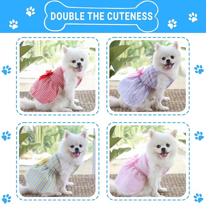 TAPBULL Dog Dresses, Fashionable Pet Dog Clothes, Cute Cat Birthday Dress Outfit (Blue/Red/Pink/Pink-Blue/Yellow-Blue 5-Pack), X-Small