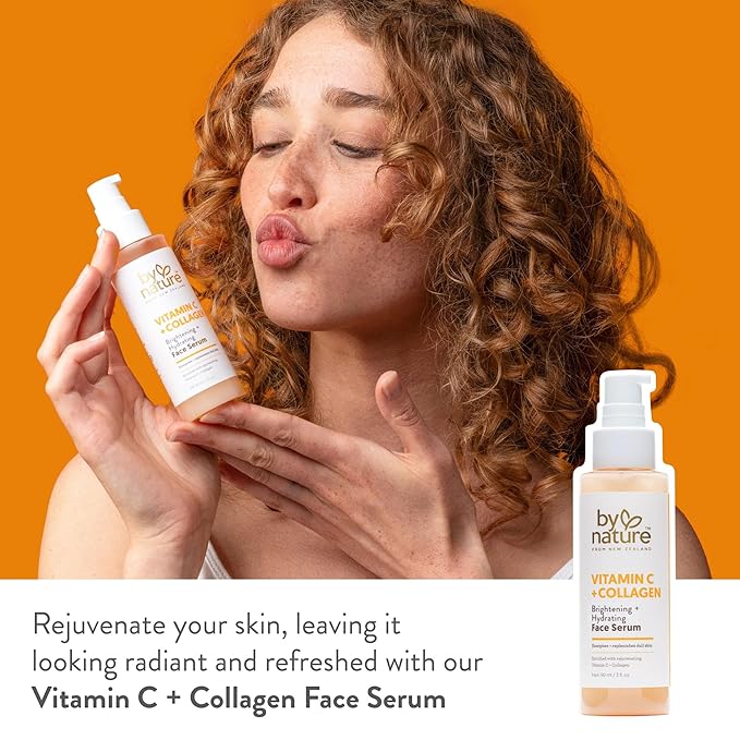 By Nature Vitamin C + Collagen Face Serum - Restore and Energize Tired Skin with Vitamin C, Plumping Collagen, Plus Texture Enhancing Turmeric - Premium Skin Care Serum for Face - 3fl. oz.