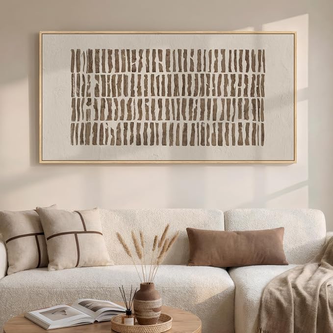 Large Framed Neutral Abstract Canvas Wall Art for Living Room, Horizontal Wabi-Sabi Prints Paintings Artwork for Walls, Minimalist Modern Pictures Wall Decor for Bedroom, Office, Dining Room, 30x60 In