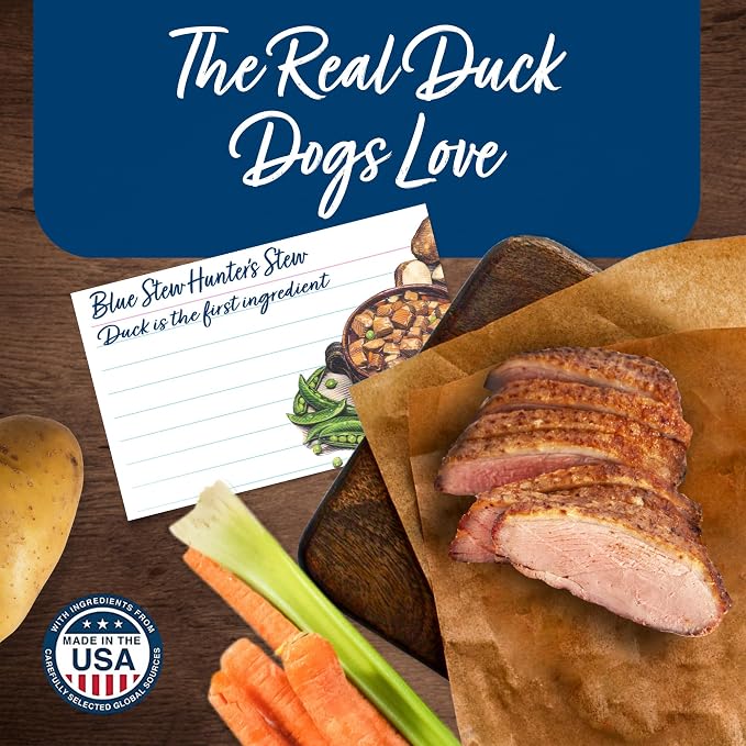 Blue Buffalo Blue's Stew Duck Adult Grain-Free Wet Dog Food, 12.5 oz, 12 ct | Grain-Free, Real Duck First, Hunter's Stew Recipe, Feed as Treat, Topper, or Meal