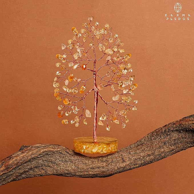 Citrine Crystal Tree of Life Birthday Gifts for Women, Men, Friends, Handmade Chakra Healing Crystals Tree for Home Office Decor, Positivity, Good Luck, Money, Unique Gifts for Her Mom, Sister, Dad