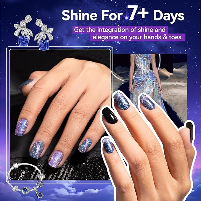 9D Cat Eye Nail Polish, Blue to Purple Double Magic Colors Galaxy Collection | Quick Air Drying | Rich in Castor Oil | Salon Home DIY Nail Art Travel Manicure Gift for Women Girls
