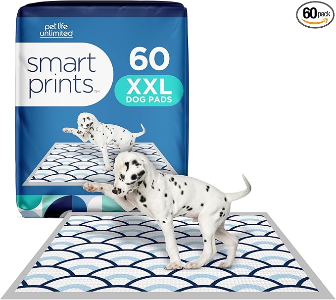 Pet Life Unlimited Smart Prints XXL Puppy Pads for Dogs, Potty Training Pee Pads, 60 Count, 30" x 36", Leak-Proof, Super Absorbent, Quick-Dry, Patterned Pads with Odor Control, Made in USA