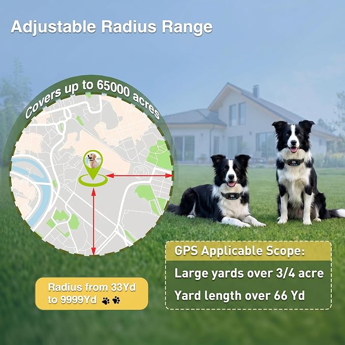 PATPET GPS Wireless Dog Fence System- Electric Fence for Dogs with 3 Warning Modes Waterproof 2 Collar | Safe Zone Radius up to 9999 ft| Outdoor Use Only | GPS Positioning