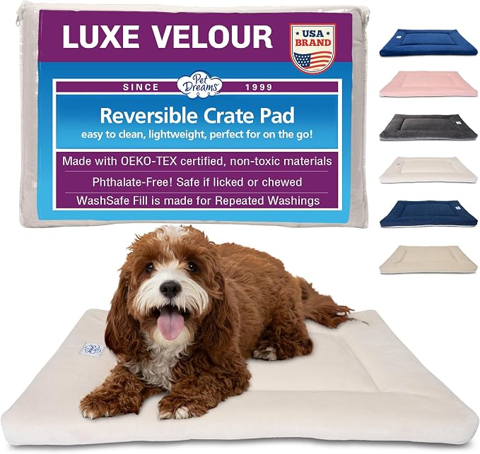 Pet Dreams Dog Crate Pad - Washable Kennel Mat, Crate Pads for Dog Cages, Non-Toxic, Flat Indoor Cat Bed, Fits iCrate 18, 24, 30, 36, 42, 48 Inches (Ivory, Medium, 30")