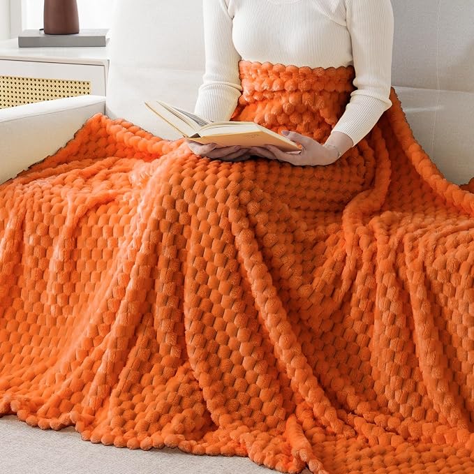 Bnuitland Orange Flannel Throw Oversized Blanket (King Size 108X90 inches), 300 GSM Fleece Cozy Warm Soft Home Decor Lightweight Bed Blanket for Adults,Suitable for All Seasons.