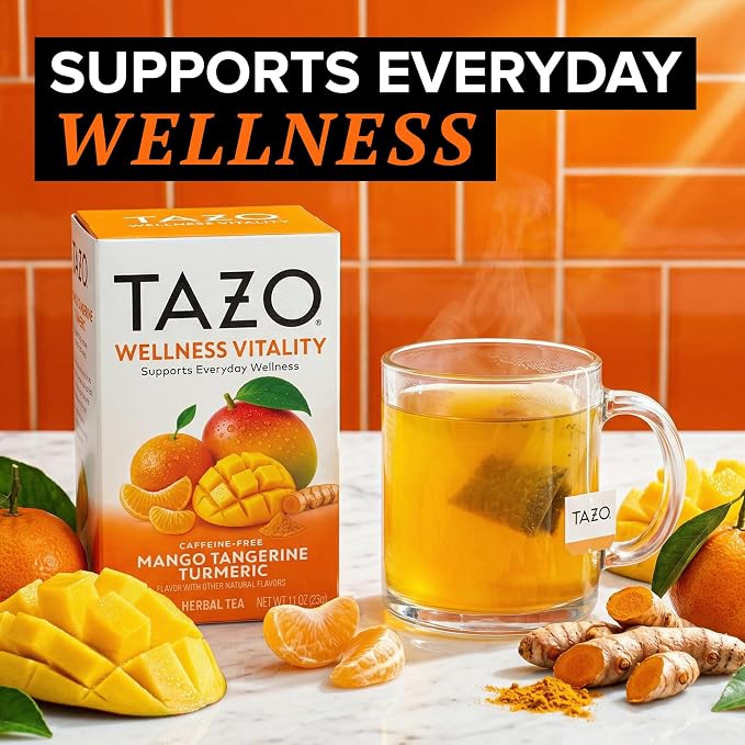 TAZO Wellness Vitality Mango Tangerine Turmeric Herbal Tea Bags - 16ct (6-Pack)