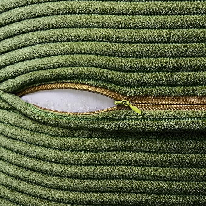 MIULEE Decorative Throw Pillow Covers for Couch 20x20 Inch Moss Green | 2 Pack, Boho Broadside Striped Patchwork Pillow Covers, Soft Corduroy Cushion Cases, For Sofa Bed Livingroom Home Decor
