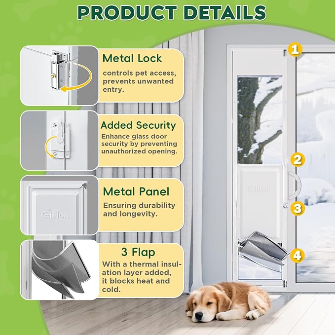 3 Flap XLarge Dog Door for Sliding Glass Door, Openable Pet Door for Sliding Glass Doors, Adjustable 75 7/8" to 81" Slider Height-Pets Up to 220 Lb (Extra Large Size)