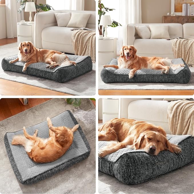 JOEJOY Extra Large Orthopedic Dog Beds Large Sized Dog, Extra Thick Foam Pet Bed Sofa with Bolster Sides, Large Sized Dog Bed with Removable Washable Cover, Non-Slip Bottom, Light Grey, 48''x35''