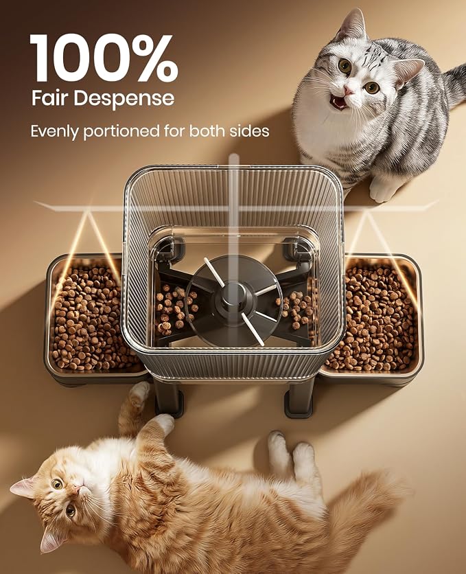 oneisall 5G WiFi Automatic Cat Feeder for 2 Cats, App Control, 32 Cups/7L | Elevated Bowls, Timed Meals, Feed Now, Feeding Logs, Slow Feed, Balanced Dispensing, Precise Portions, Easy-to-Clean
