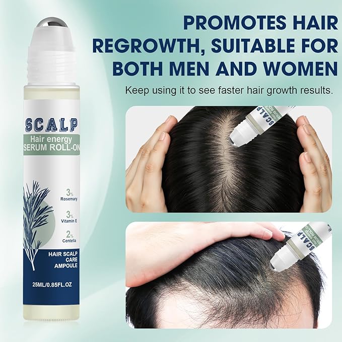 Hair Growth Serum Roll On, Suitable for All Hair Types Prevents Hair Loss Nourishes Hair Follicles Achieve Thicker Hair for Men & Women