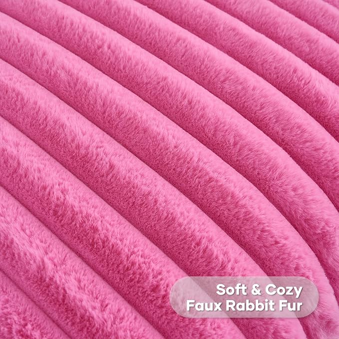 FUTEI Pack of 2 Faux Fur Throw Pillow Covers 18x18 Inch, Hot Pink | Fluffy Faux Rabbit Fur Front/Premium Velvet Back,Hidden Zipper,Machine Washable,Non-Shedding,Colorfast,Insert Not Included.