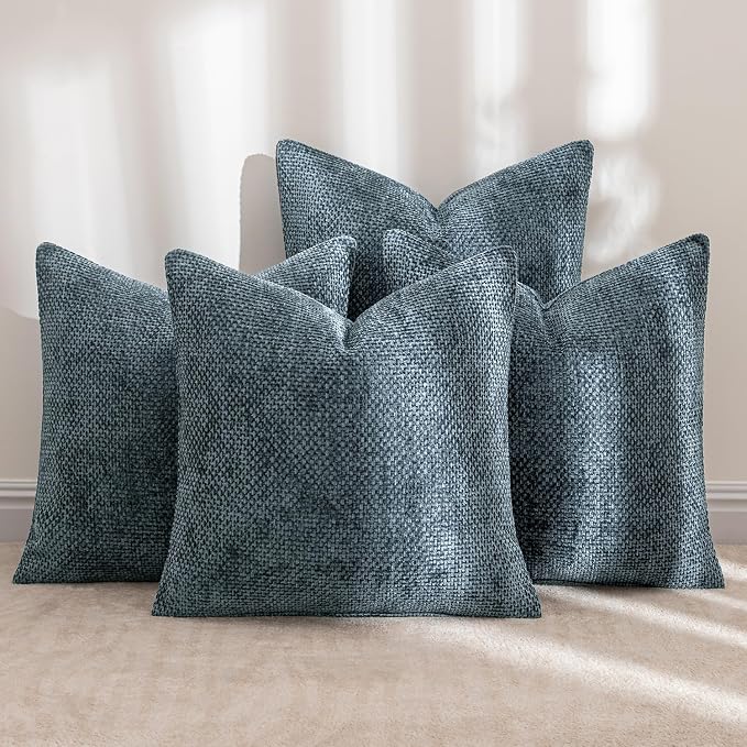 MIULEE Soft Decorative Chenille Pillow Covers Navy Blue 20x20 Pack of 4 | Modern Home Decor, All Same Navy Color Set, Couch Throw Pillows, Farmhouse Boho Cushion Covers for Sofa Bed Living Room