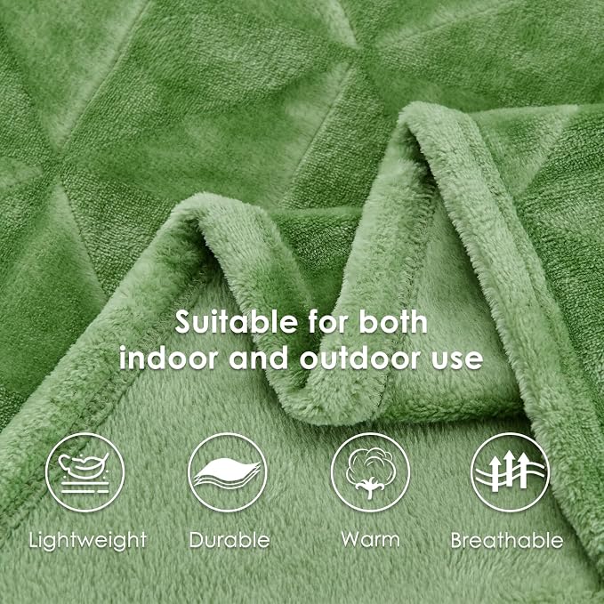 Flannel Fleece Throw Blanket, 50 x 60 Inches, Sage Green | Triangle Textured Super Soft Lightweight Cozy Warm Plush Blanket for Bed Couch Sofa