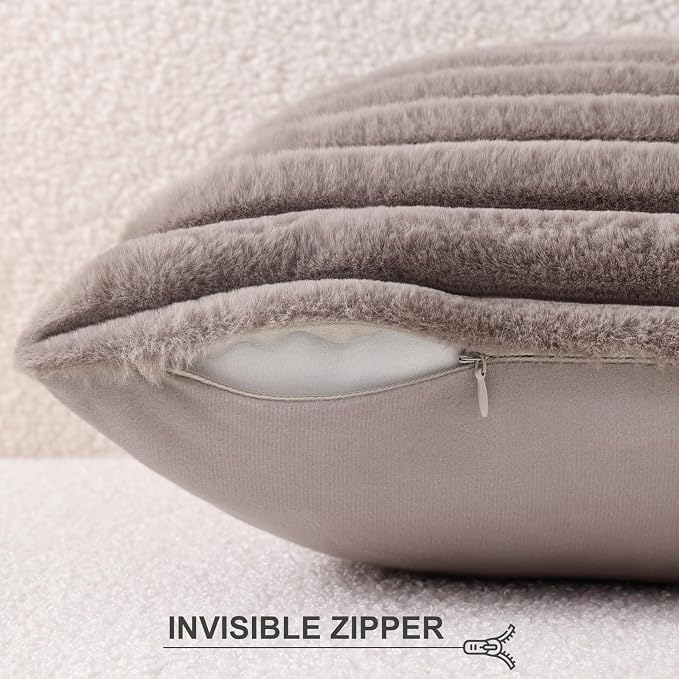 Pallene Faux Fur Decorative Throw Pillow Covers 26x26 Set of 2, Light Coffee
