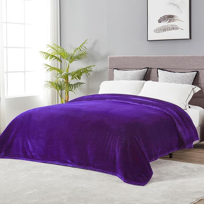 DREAMNINE Extra Large Soft Comfy Fluffy Fleece Bed Blanket King Size 90" x 108", Luxury Huge Decorative Fuzzy Blanket for Bedroom, Big Cozy Shaggy Warm Flannel Blankets for Winter Autumn Pet, Purple