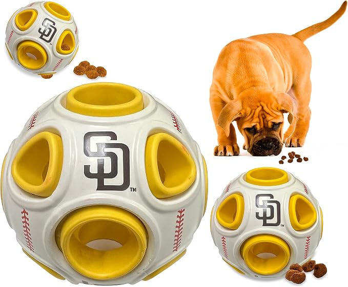 Pets First MLB San Diego Padres Baseball Treat Dispensing Toy for Dogs and Cats - Interactive Fun Natural Rubber Ball for Feeding