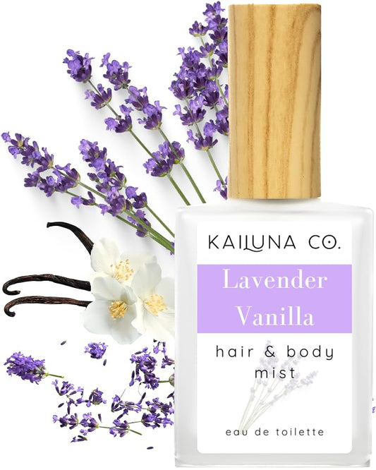 Kailuna Co. Lavender Vanilla Natural Hair & Body Mist Spray, Pure Essential and Fragrance Oils, Alcohol-Free, Handmade in California, 0.5Fl Oz