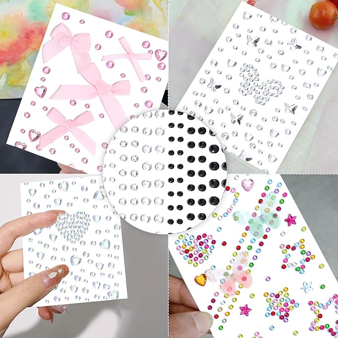 SAOROPEB 5 Sheets Face Gems Face Jewels Stickers, Self Adhesive Eye Body Face Nail Crystal Rhinestones Rainbow for Women Festival Accessory and Nail Art Decorations