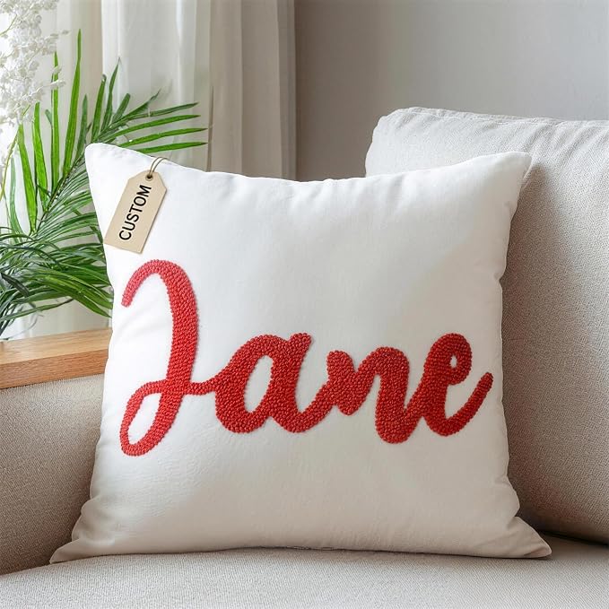 Personalized Embroidered Name Pillow，Custom Monogram Throw Accent Handmade Pillows Cover，Customizable Decorative Couch Bed Room Pillow Case Gifts for Kids Boy Girls 16x16