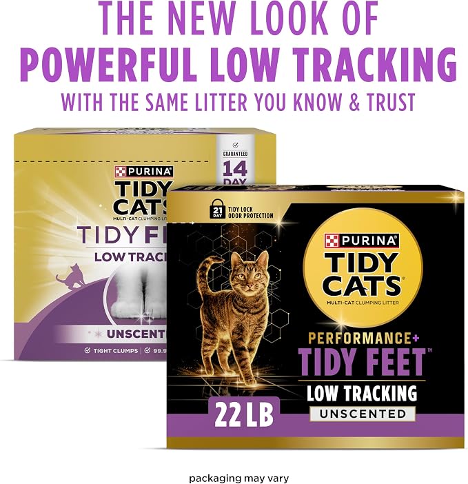 Purina Tidy Cats Performance Plus Tidy Feet Unscented Clumping Cat Litter, Low Tracking Odor Control, 22 lb. Box