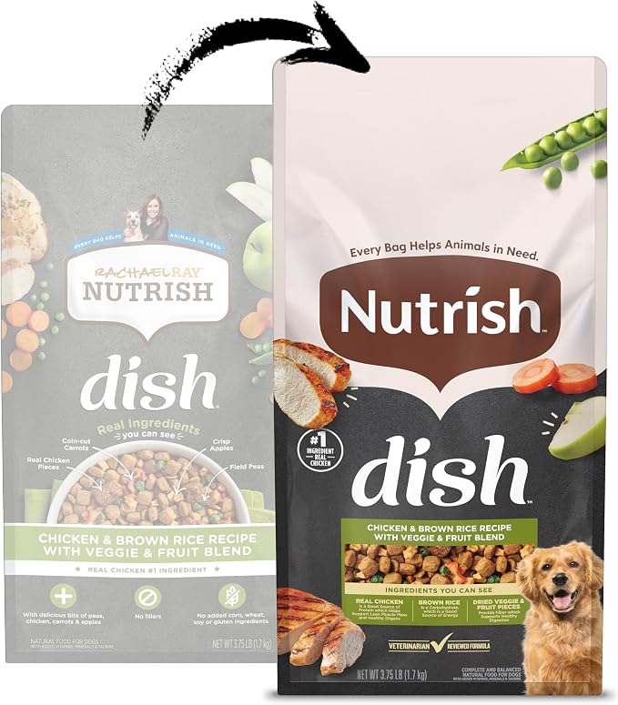 Nutrish Dish Dry Dog Food, Chicken Recipe, 3.75 lb. Bag (Rachael Ray) | Made with Dried Peas, Carrots & Apples And Contains No Added Corn, Wheat, Soy or Gluten Ingredients