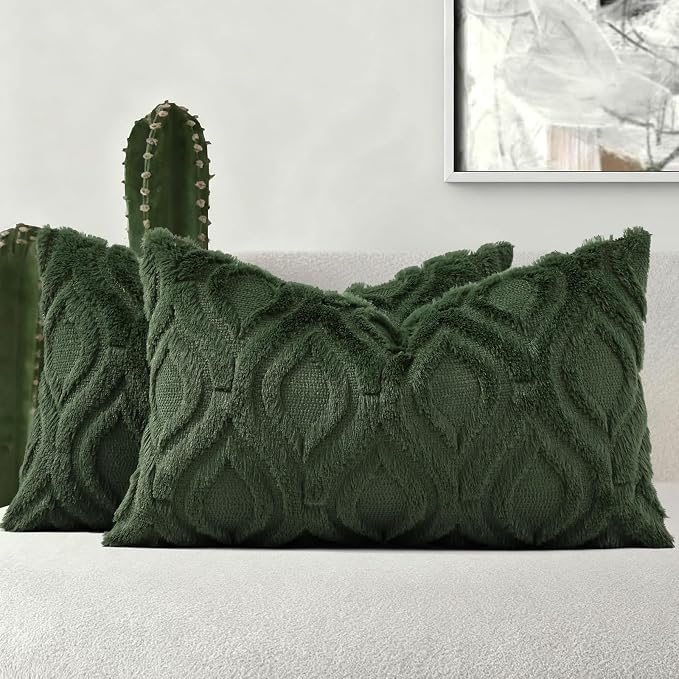 decorUhome Faux Fur Plush Forest Elf Throw Pillow Covers 12x20 Set of 2 | Plush Solid Fall Couch Pillow Covers, Accent Modern Farmhouse Neutral Decorative Soft Pillow Cases for Sofa Bed Living Room