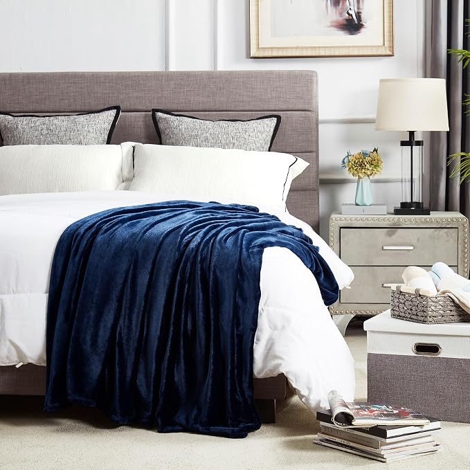 DREAMNINE Extra Large Soft Comfy Fluffy Fleece Bed Blanket Queen Size 90" x 90", Luxury Decorative Fuzzy Blanket for Women Girl, Big Cozy Shaggy Warm Flannel Blankets for Winter Autumn Pets, Navy Blue