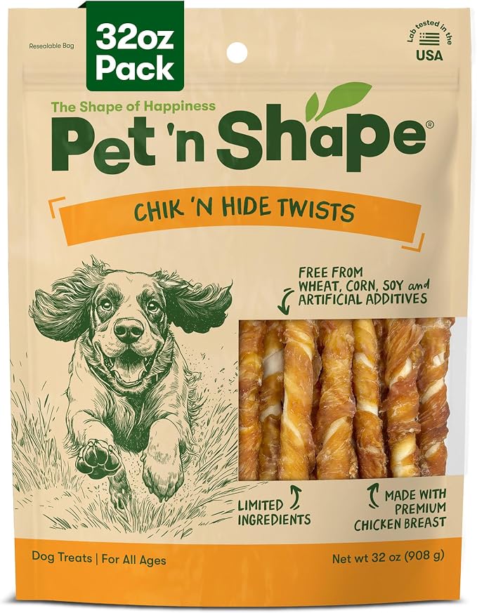 Pet 'n Shape Hide Twists – Chicken Wrapped Rawhide Dog Treats - Small Twist - 2 Pounds | Premium chicken breast, 5-inch, Limited ingredients, Wheat and soy free, Training reward, For all life stages, High protein