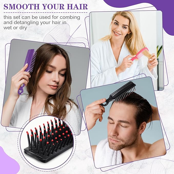 SiliFine 96 Pcs Bulk Hair Brush Combs for Homeless Individually Wrapped Hair Brush and Comb Set for Women Hotel Nursing Charity Travel(Multicolor)