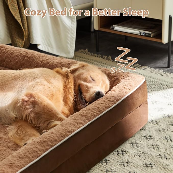 WNPETHOME Orthopedic Washable XXL Dog Bed for Senior Dog Cozy Sleep | Extra Large Waterproof Big Soft Dog Couch Sofa Bed for Dogs Relax with Removable Cover Supportive Pet Bed Brown 54x36 Inch