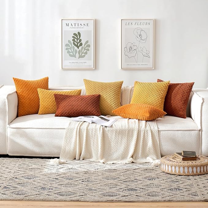 MIULEE Decorative Throw Pillow Covers 16x16 Gold Textured Corduroy | Pack of 2 Striped Pillow Covers Modern Farmhouse Home Decor for Couch Bed Sofa Living Room