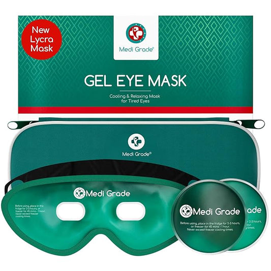 Medi Grade Cooling Gel Eye Mask for Puffy Eyes – Reusable Gel Eye Mask and Cooling Eye Pads with Thermo-Bag for Dark Circles and Morning/Night Skincare Routine – Reversible Cold Eye Mask
