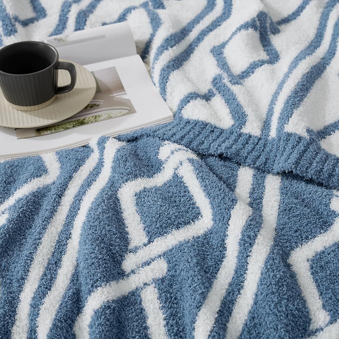 Snuggle Sac Ultra Soft Boho Throw Blanket for Couch Bed Sofa 50x60 inches, Reversible Geometric Blanket with Diamonds Microfiber Fluffy Fuzzy Cozy Knit Soft Throws Birthday Gifts for Women