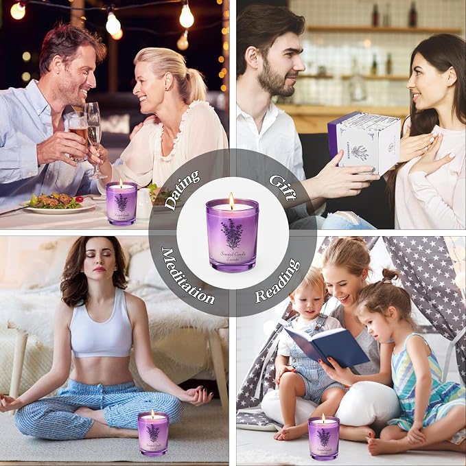 Lavender Soy Scented Candle for Women, Aromatherapy Glass Jar Candle with Wooden Lid, Home Fragrance Candle for Bedroom, Living Room and Bathroom, Gift for Birthday, Housewarming and Holidays