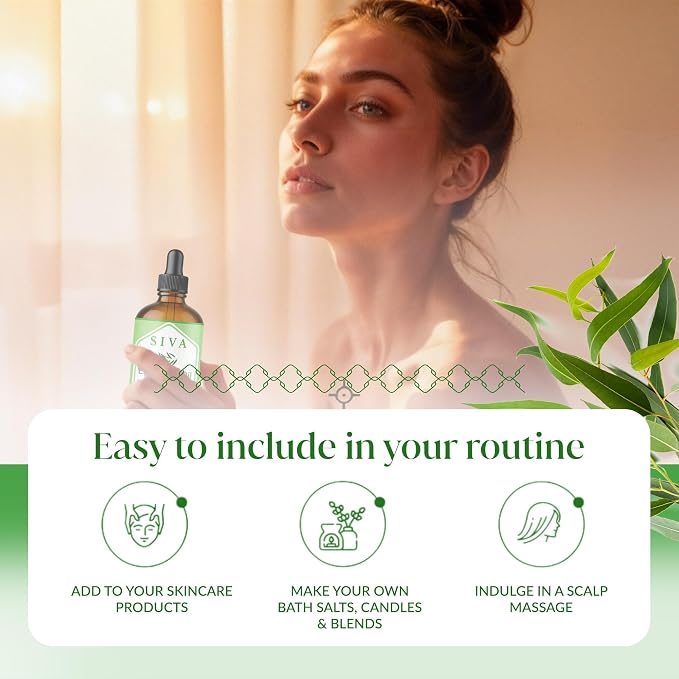Siva Eucalyptus Essential Oil 4 Fl Oz – for Diffuser, Skin & Hair Care – Ideal for Aroma, Massage & DIY Blends- with Dropper