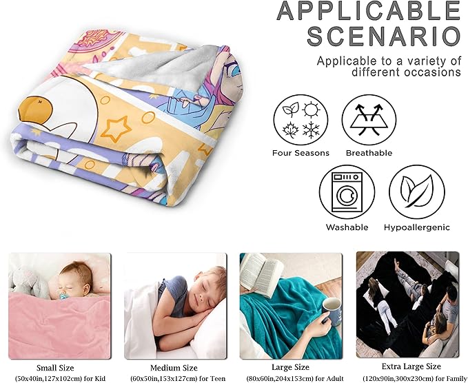 Just A Girl Anime Blanket Gifts for Girls - Kawaii Decor, Cats & Ramen Flannel Blanket, Luxurious & Cozy, 60x80 Inch