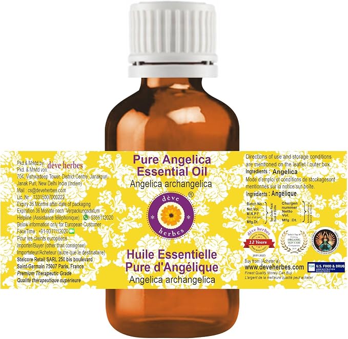Deve Herbes Pure Angelica Essential Oil (Angelica archangelica) Natural Therapeutic Grade Steam Distilled 15ml (0.50 oz)