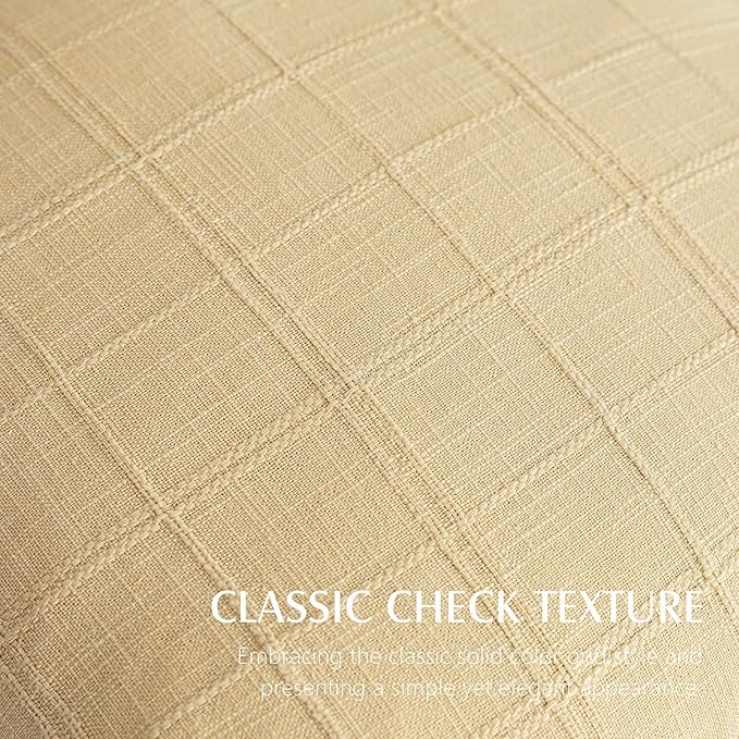 Foindtower Set of 2 Decorative Linen Check Throw Pillow Covers Neutral Farmhouse Vintage Cushion Covers Modern Boho Accent Home Decor for Sofa Chair Couch Bedroom Living Room,20×20 Inch,Light Yellow