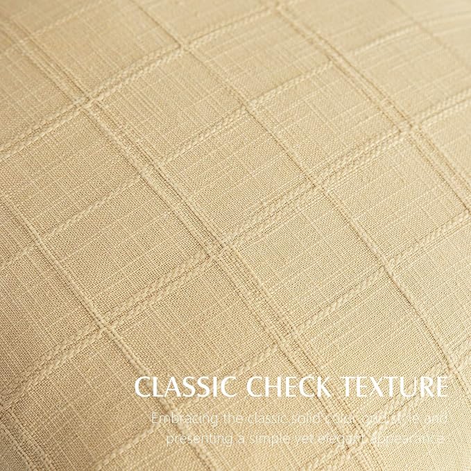 Foindtower Set of 2 Decorative Linen Check Throw Pillow Covers Neutral Farmhouse Vintage Cushion Covers Modern Coastal Boho Home Decor for Sofa Chair Couch Bedroom Living Room,26×26 Inch,Light Yellow