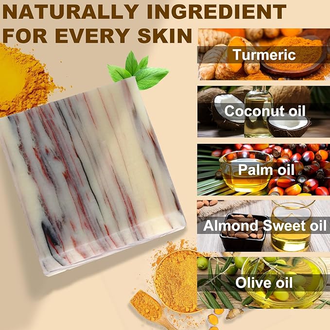 MR.A 3 Pack Organic Turmeric Soap Bar for Face & Body Cleanser, Smooth Skin and Moisturizing, All Natural Tumeric Soap, Handmade Ginger